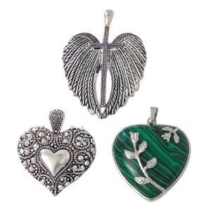Heart Silver & Green Floral & Cross Jewelry Pendants for‎ Necklace (Set of 3)